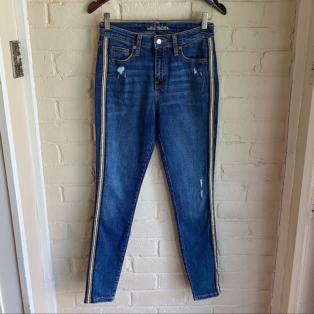 Wild Fable sz 6 / 28 R Regular blue white tan stripe boho high rise skinny jeans